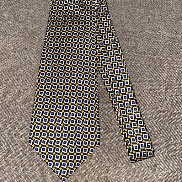 Polo Ralph Lauren Geometric Patterned Tie in Blue and Yellow - Picture 2 of 6